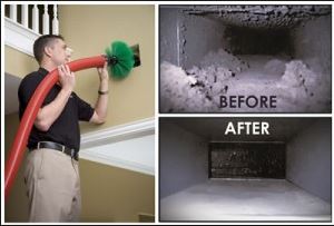 Picture of employee cleaning air ducts in a home in Toronto. 